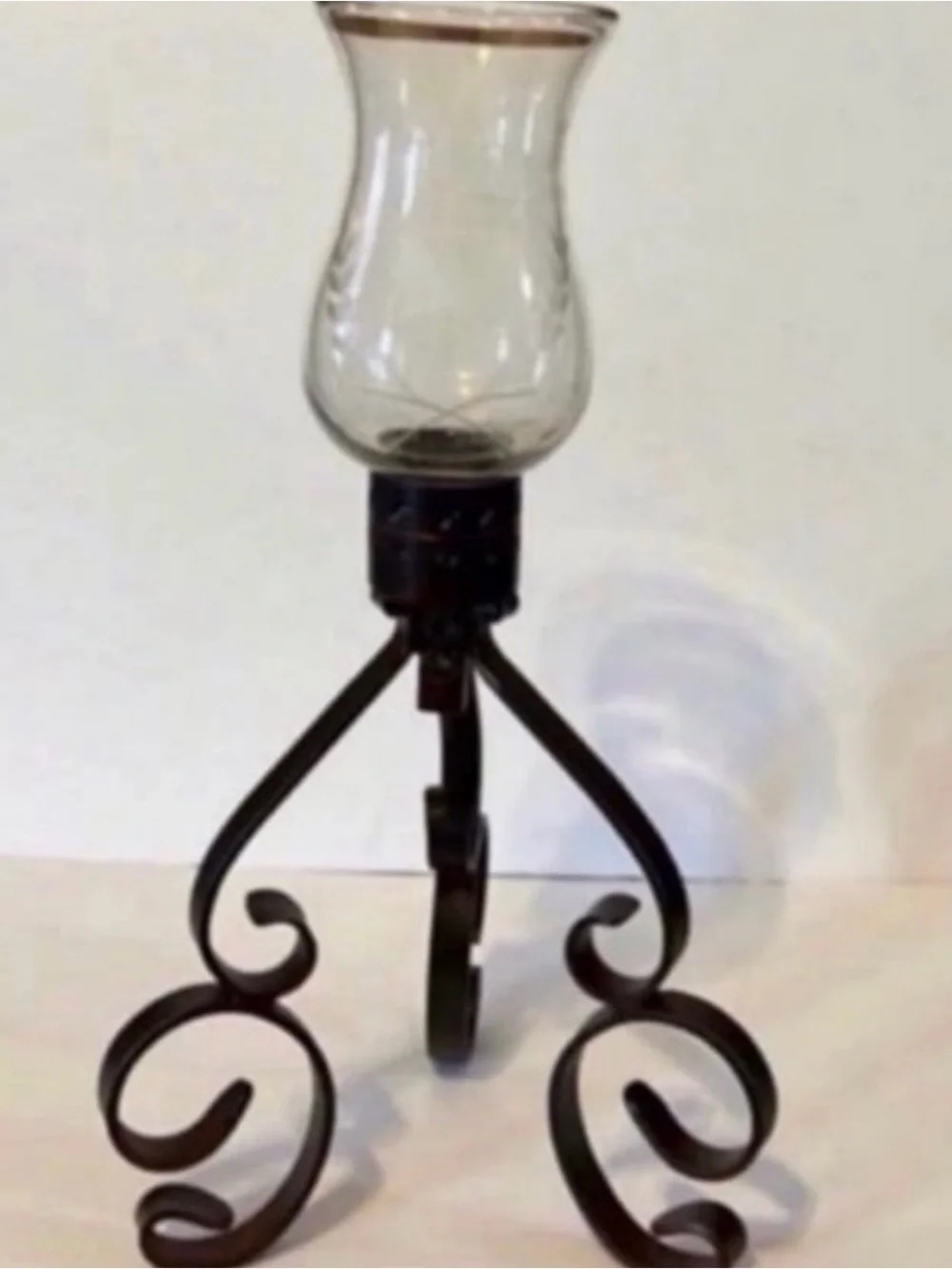 Jan Barboglio etched glass hurricane candle holder